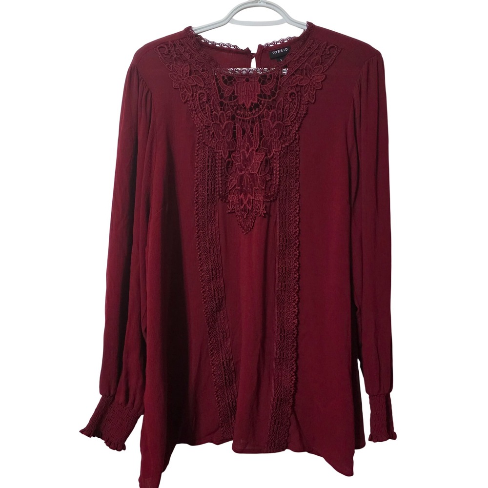 Torrid Women 1 Blouse Burgundy Lace Romantic Dark Gothic Vampire 41165396